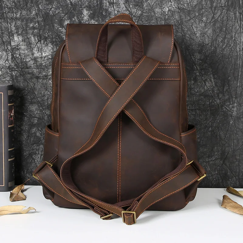 Vintage First Layer Cowhide Backpack Large Capacity Casual Men's Leather Backpack Europe And The United States Trend Computer Ba