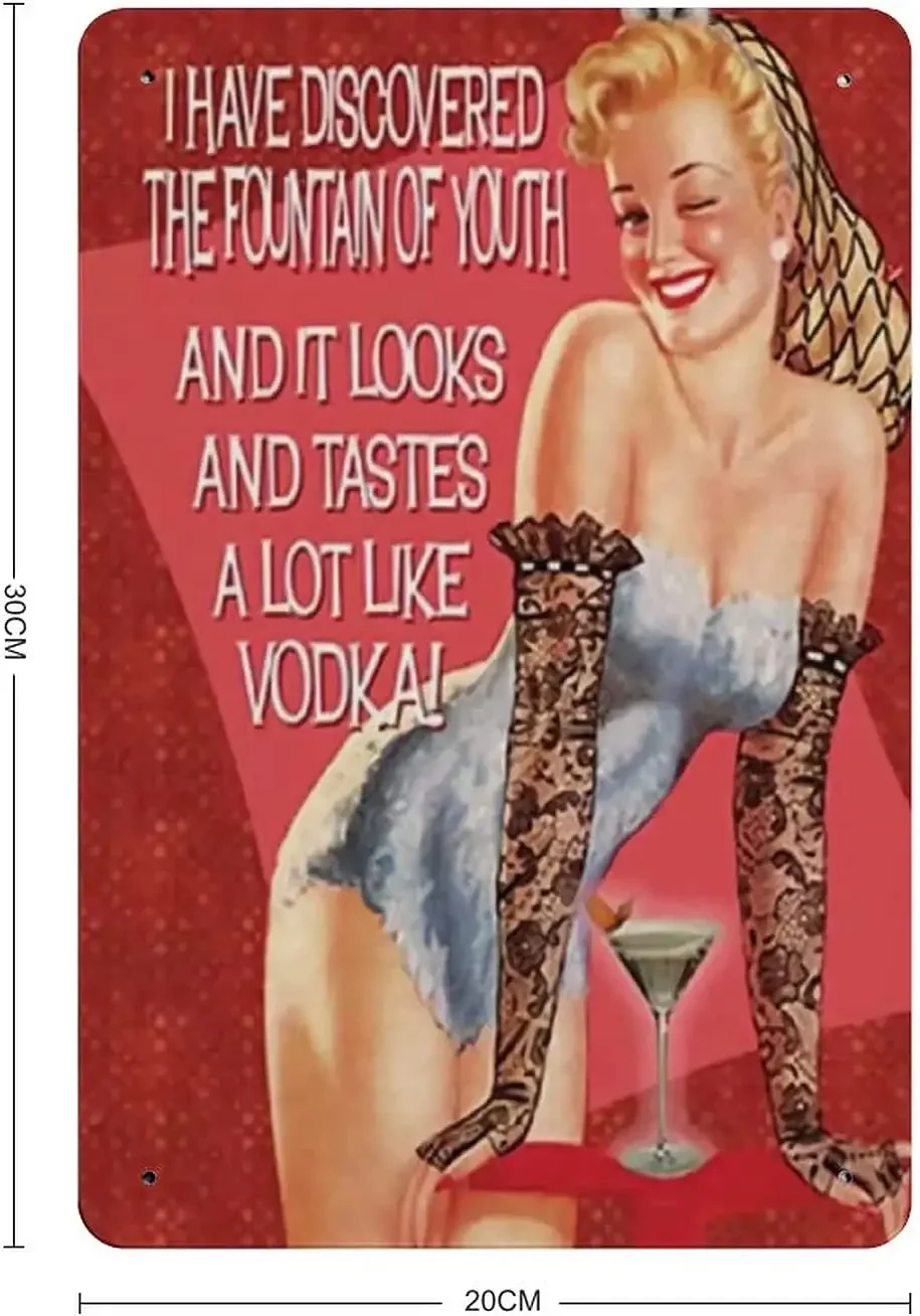 Fountain Of Youth Vodka, Funny Girl Drink Metal Tin Sign, Vintage Plaque Poster Garage Bar Home Wall Decor 8 X 12 Inches