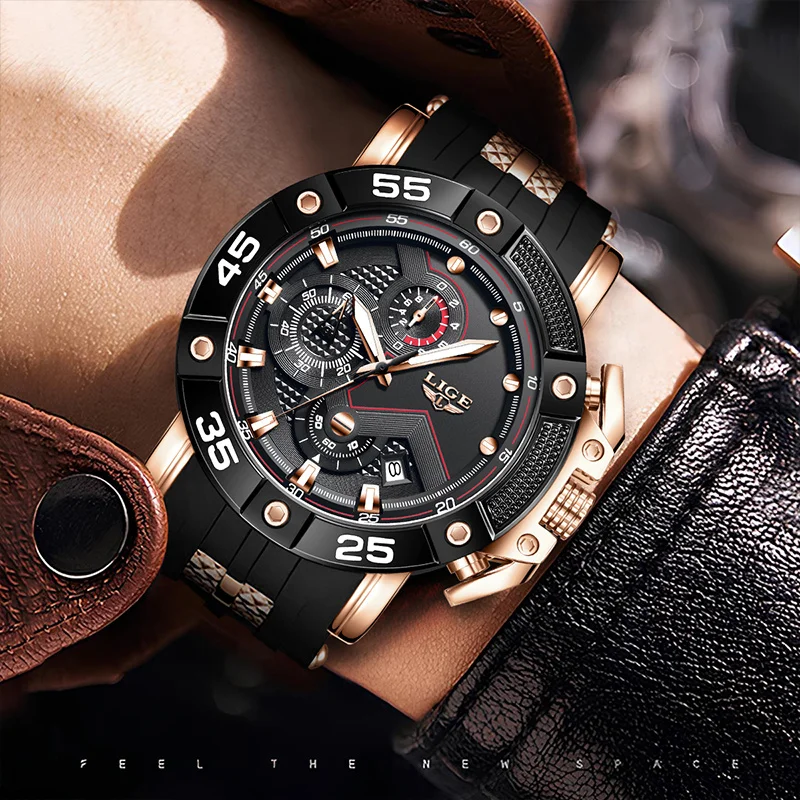 LIGE Man Watch Fashion Military Sport Calendar Casual Mens Watch Luxury Luminous Waterproof Chronograph Quartz Watches For Men