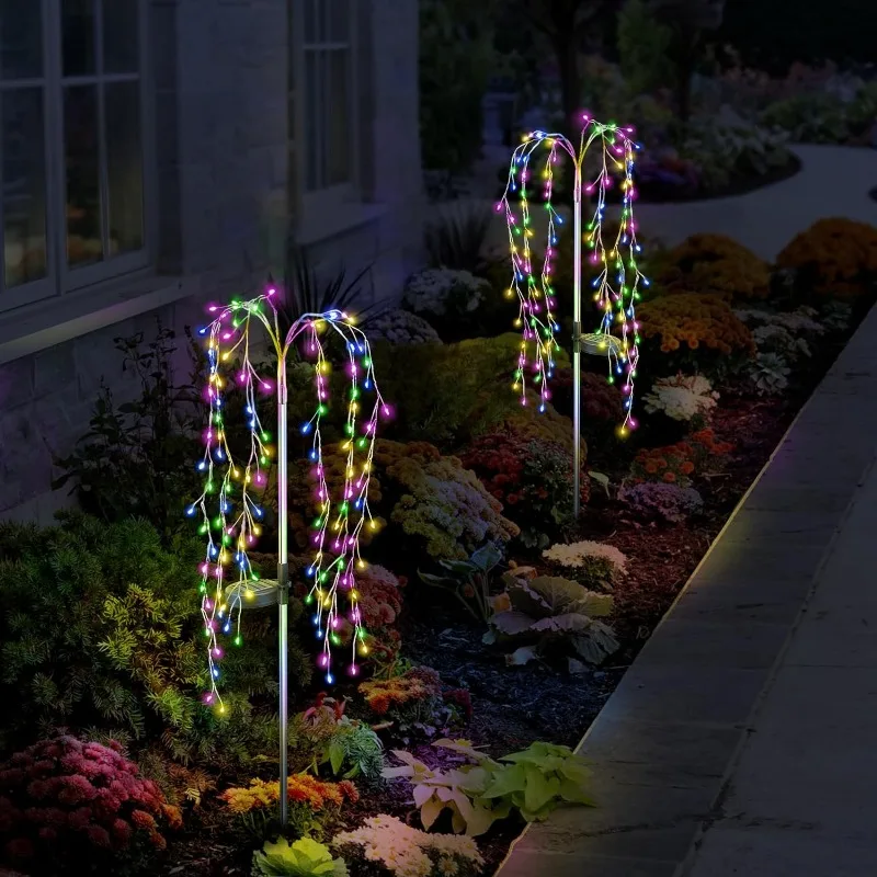 LED String Light For Outdoor Solar Powered Willow Trees Lights 100LED Decorative Lights 8 Lighting Modes Garden Terrace Path