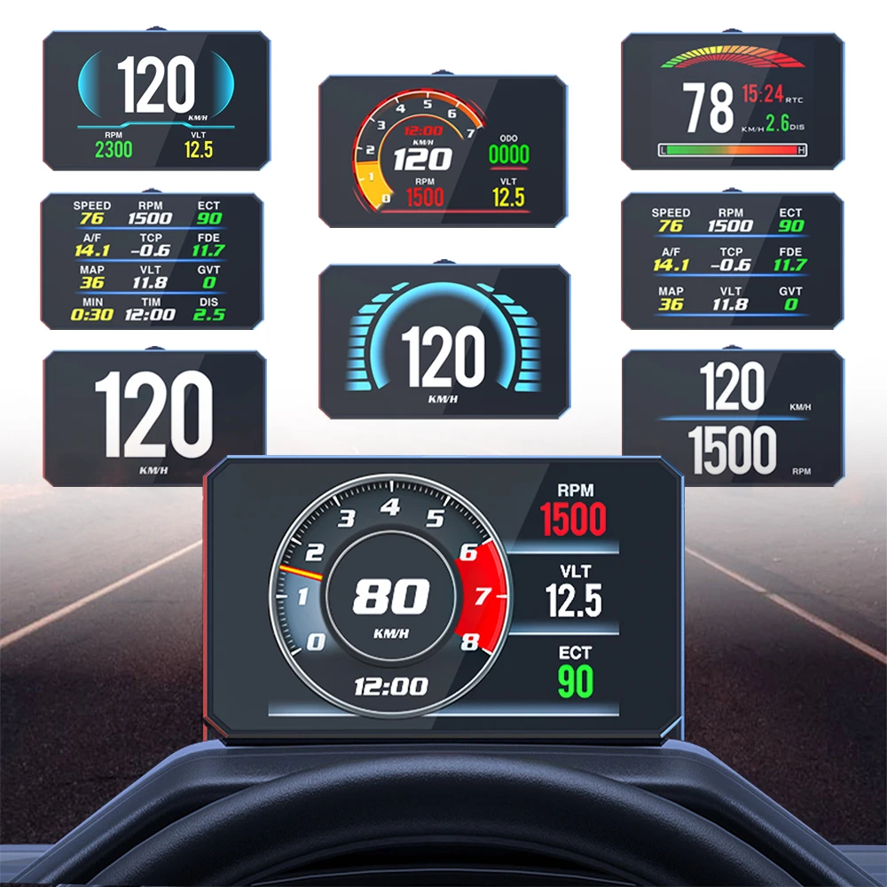2026 Newest OBD2 Head up Display P16 Digital Gauge Speed and Water Temperature Meter Multi-Function HUD for Car