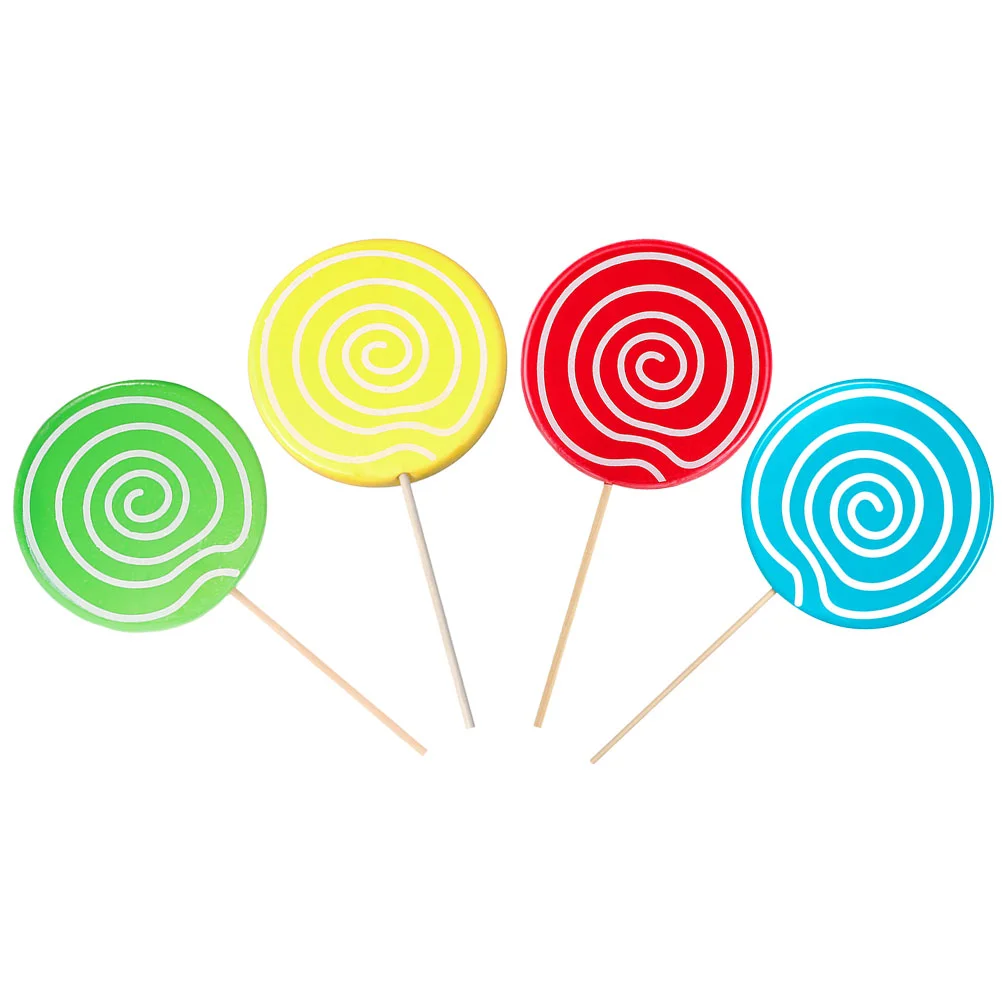 4 Pcs Decorations Accessories Simulation Lollipop Child Lollipops Wood Party Prop