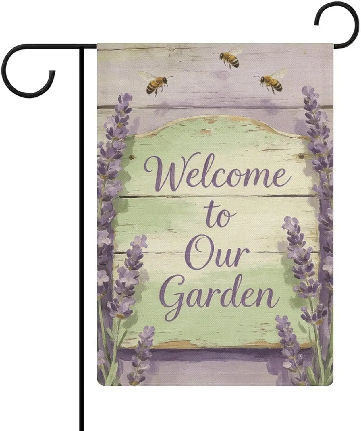 Welcome to Our Garden Flag, Lavender Bee Farmhouse Yard Decor, Double Sided Linen Outdoor Garden Flag for Spring Summer Porc AAS