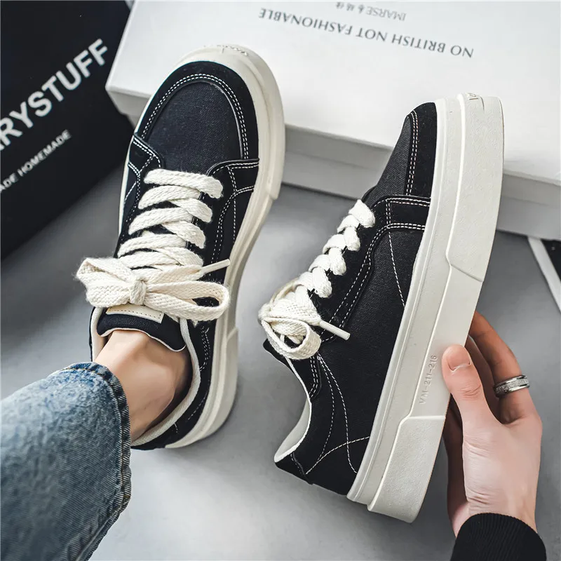 Unisex Canvas Shoes Breathable Summer 2025 New Style Korean Fashion Sporty Casual Low Top round Toe Rubber Outsole Thick Heel