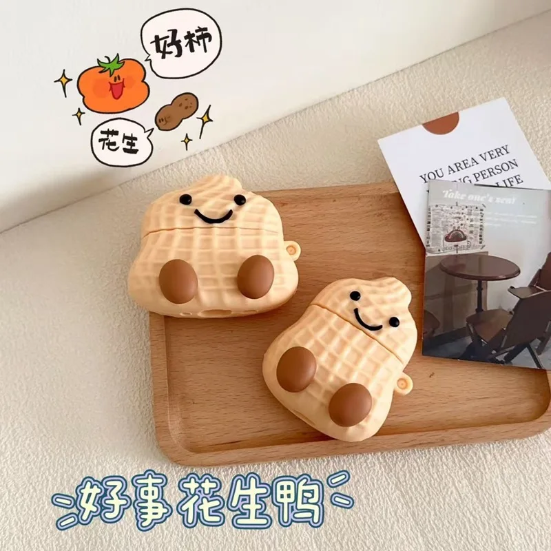 For Airpods 4 Case 2024,3D Cute Cartoon Peanut Silicone Shockproof Protective Earphone Cover For Airpods Pro 2 Case Funda