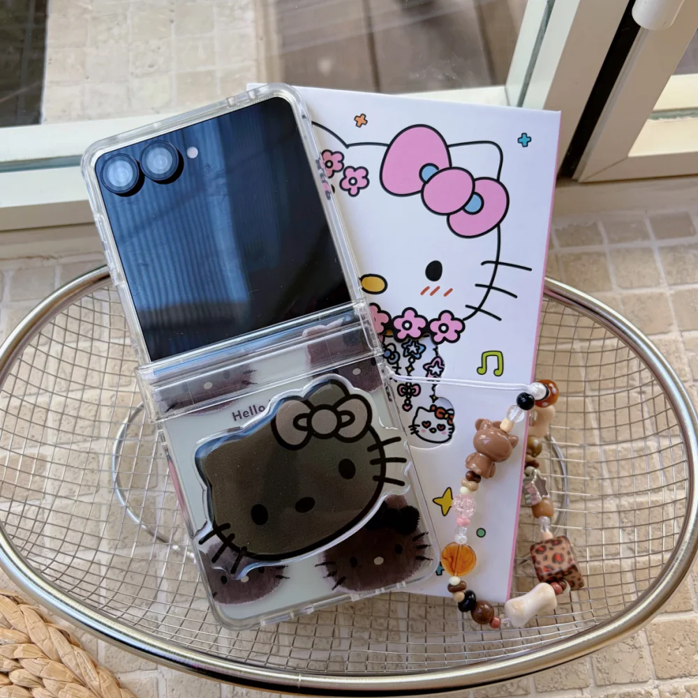 Full Screen KT Folding Shell Magnetic Holder Phone Case for Samsung Galaxy Z Flip 7 FE 6 5 4 3 Funda Fashion With Hand Strap