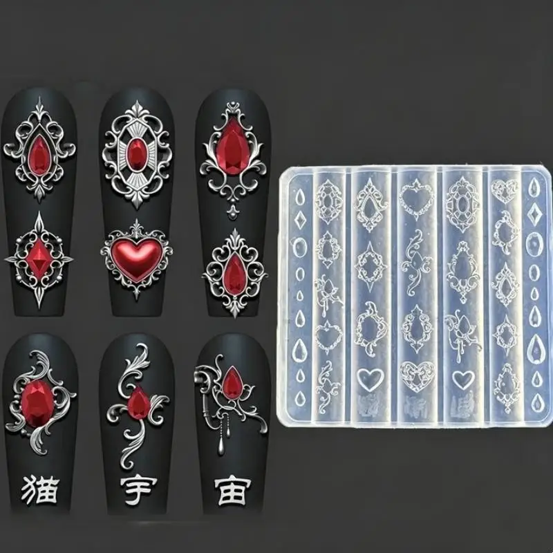 Retro Court Baroque Gemstone Nail Art Mold Manicure Nail Art Decorations Transparent Silicone Mold For Nail Art—Box Packaging