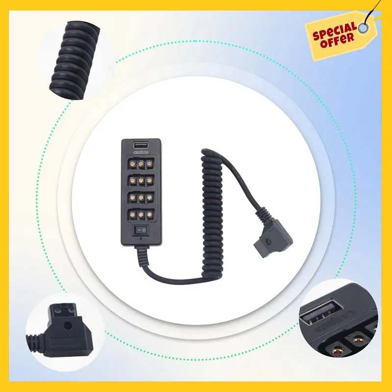 ABDE-Dtap スプリッターケーブル 電源スイッチ付き D-Tap V マウント V ロック用、ゴールドマウントバッテリーから 3P X 4 メスポート & USB ポート