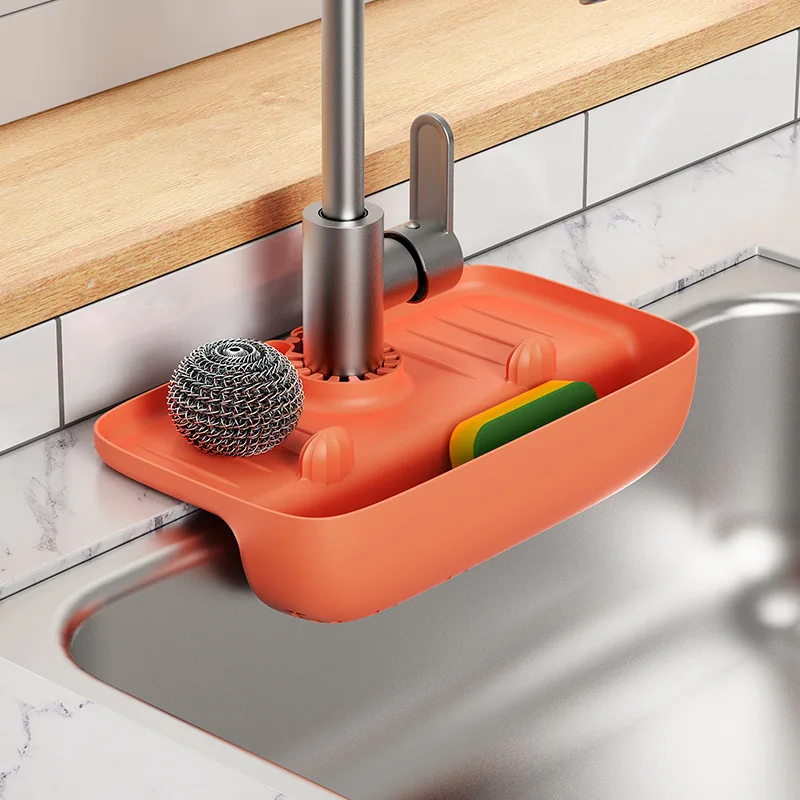 Household Silicone Sink Drain Rack Faucet Splash Proof Drain Rac Water Collecting Pad Sponge Rag, Steel Wool Gadget, Storage Box