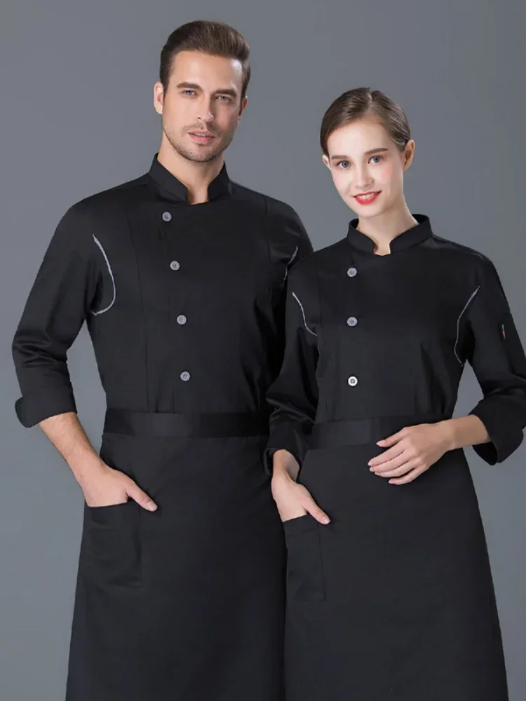 Abrigo de Chef de un solo pecho, uniforme de trabajo de restaurante, chaqueta de servicio de comida transpirable de manga larga, ropa de cocina para panadero de pasteles, Tops