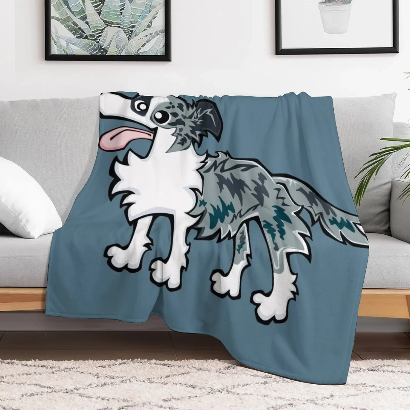 Border Collie - Blue Merle (Full Body) BLUE BG Throw Blanket Hairys Luxury Throw Blankets