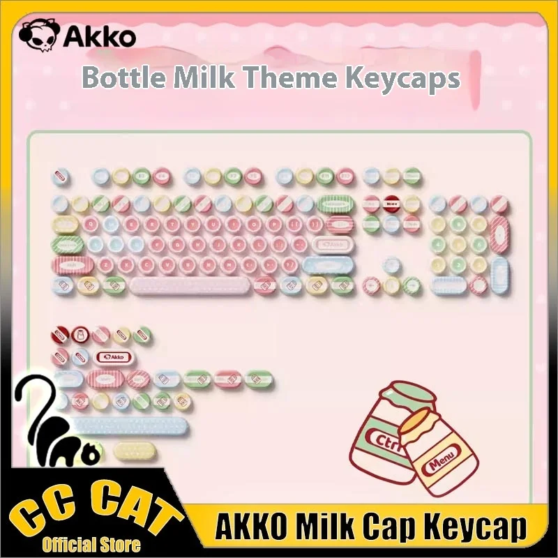 

Akko Milk Cap Keycap Pbt Сублимационная 131 клавиша Колпачки для клавиш в горошек Игровые милые аксессуары по индивидуальному заказу для настольного офиса, подарки для девочек