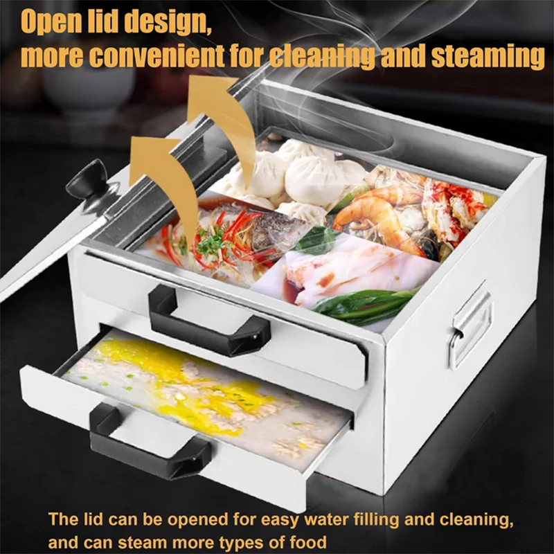 Rice Noodle Rolls Machine Steamer 2-Layer Stainless Steel Rice Roll Steamer Steaming Oven Drawer Sausage Powder Steaming Machine
