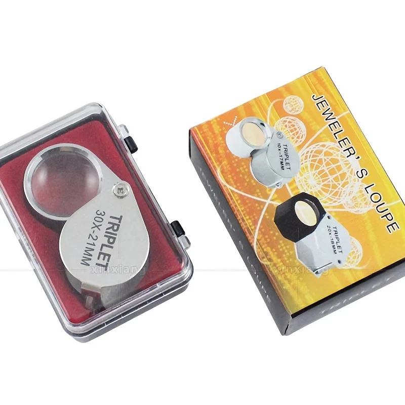 Faltende Schmucklupe, tragbare Lupe, Taschenformat, schöne Schmucklupe, 30-fache Vergrößerung, Metall