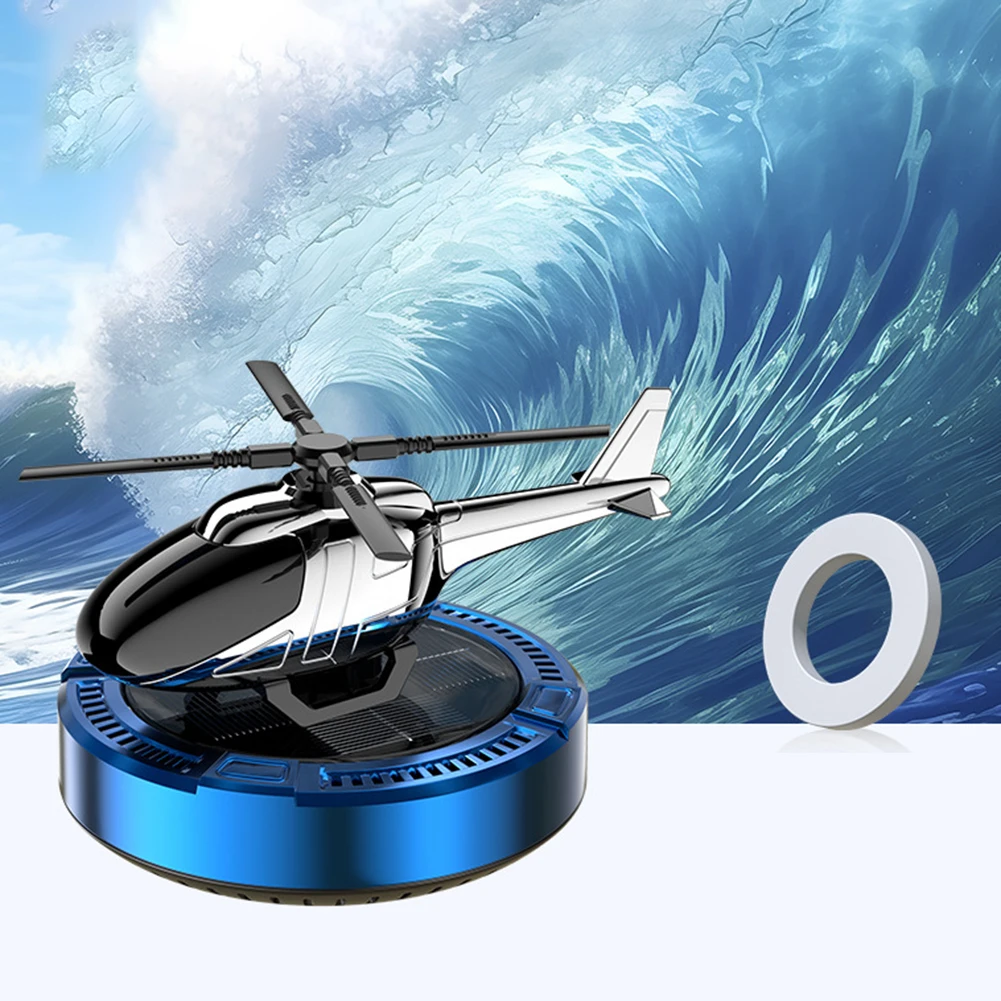 Vehicle Diffuser with Rotating Helicopter Ornament and Solar Panel for Continuous Car Air Purification and Freshness