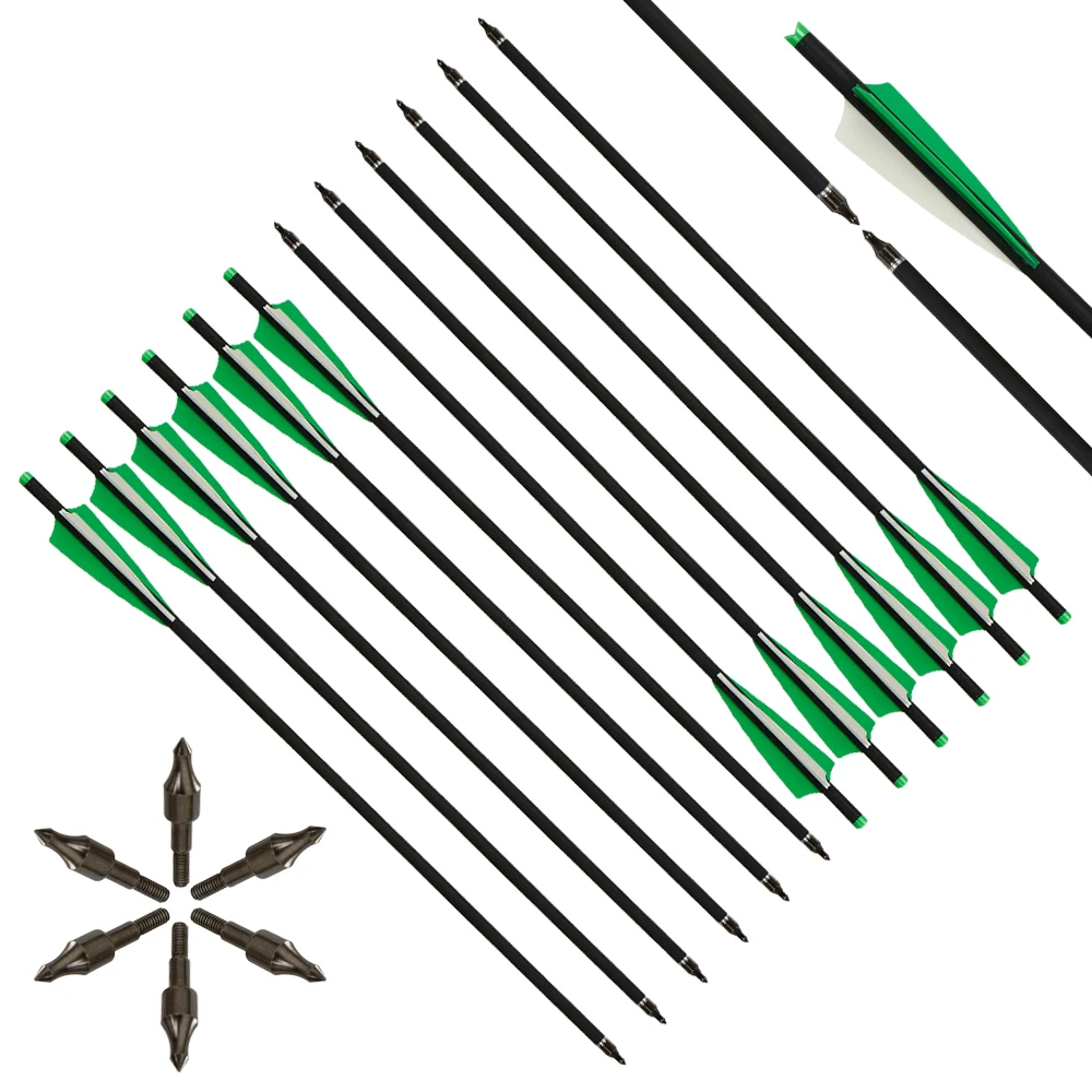 혼합 탄소 화살, 18, 20, 22 인치 석궁 화살, 교체 가능한 화살촉 포함, 야외 사냥 사격 화살용 OD 8.8mm, 12 개