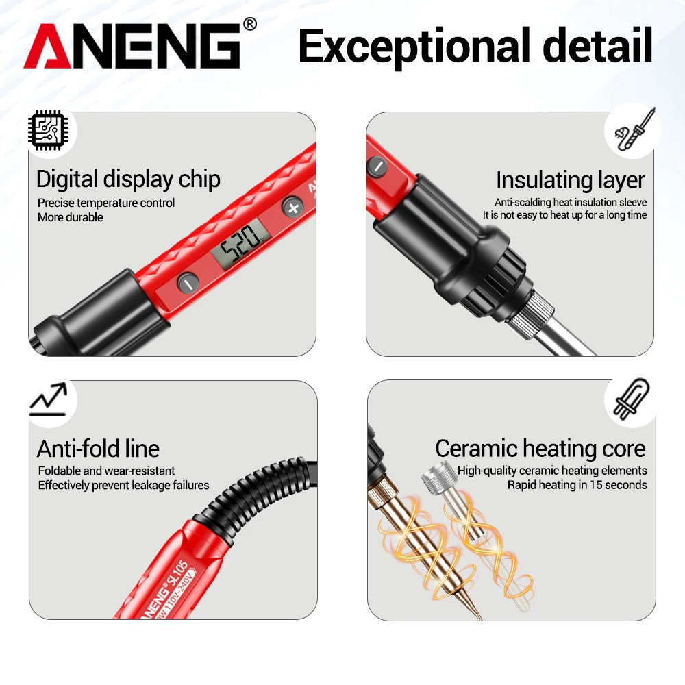 سبيكة لحام كهربائي LCD شاشة ديجيتال قابل للتعديل درجة الحرارة ANENG SL105 المحمولة 60 واط كهربائي لحام أدوات إصلاح اللحام #3