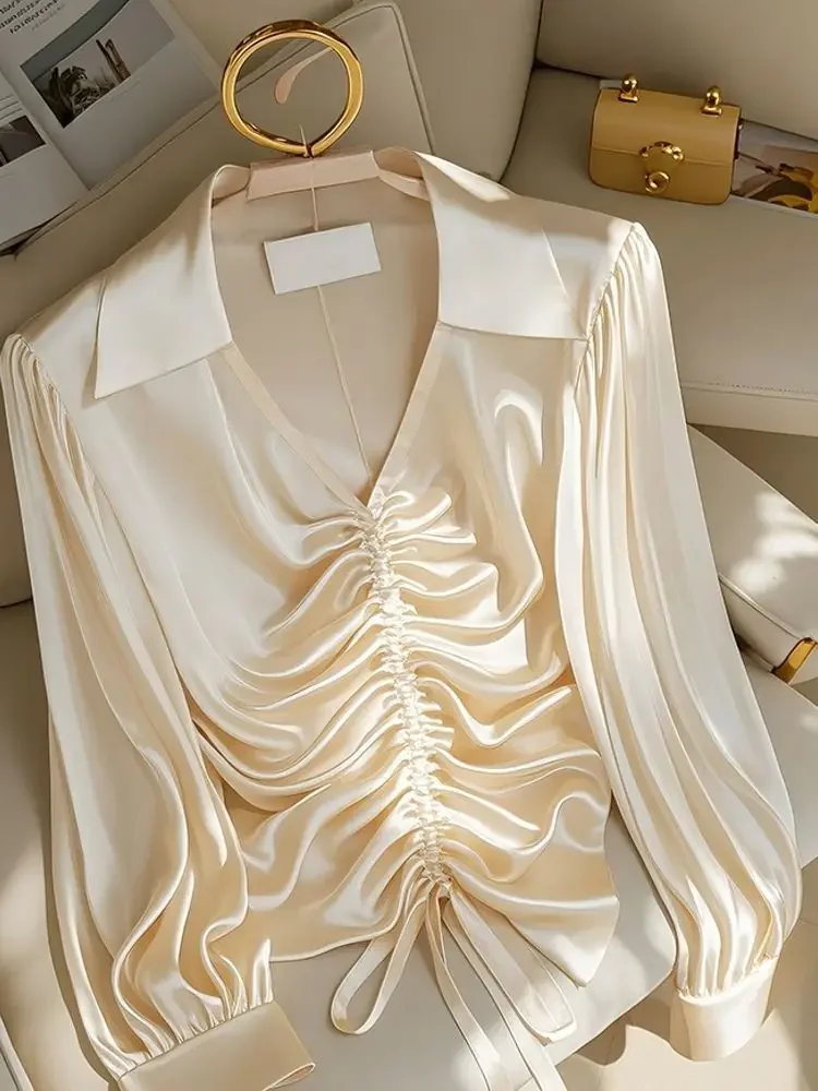 Début de l'automne nouvelle mode jolie petite chemise haut français chemise Champagne vinaigre chemise à manches longues femmes été ZT109