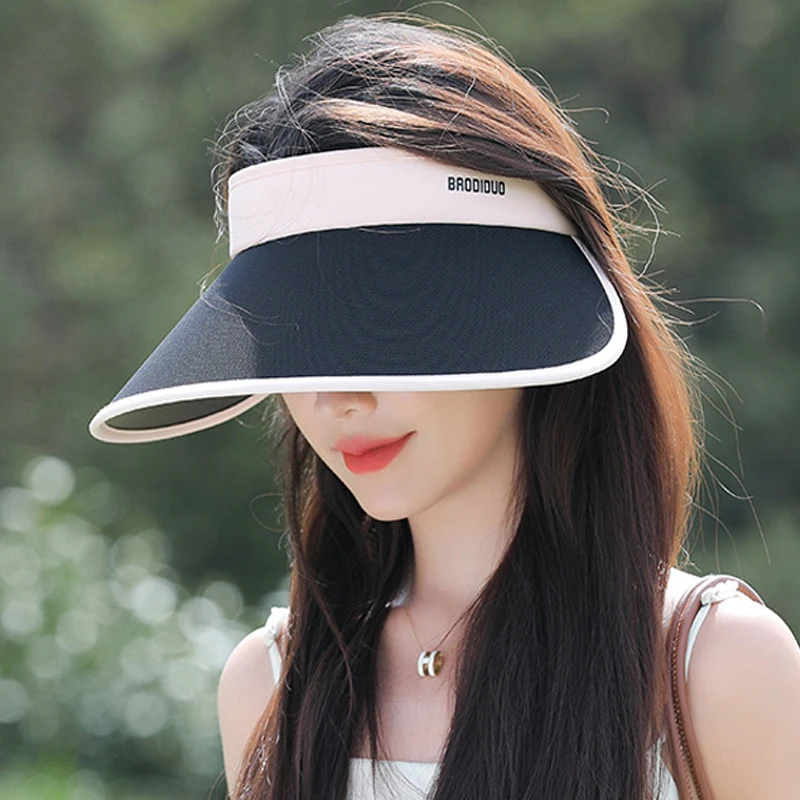 

Summer Sun Visors for Women Double Layer Sun Protection Large Brim Empty Top Hat Korean Fashion Versatile Color Match Visor Hats