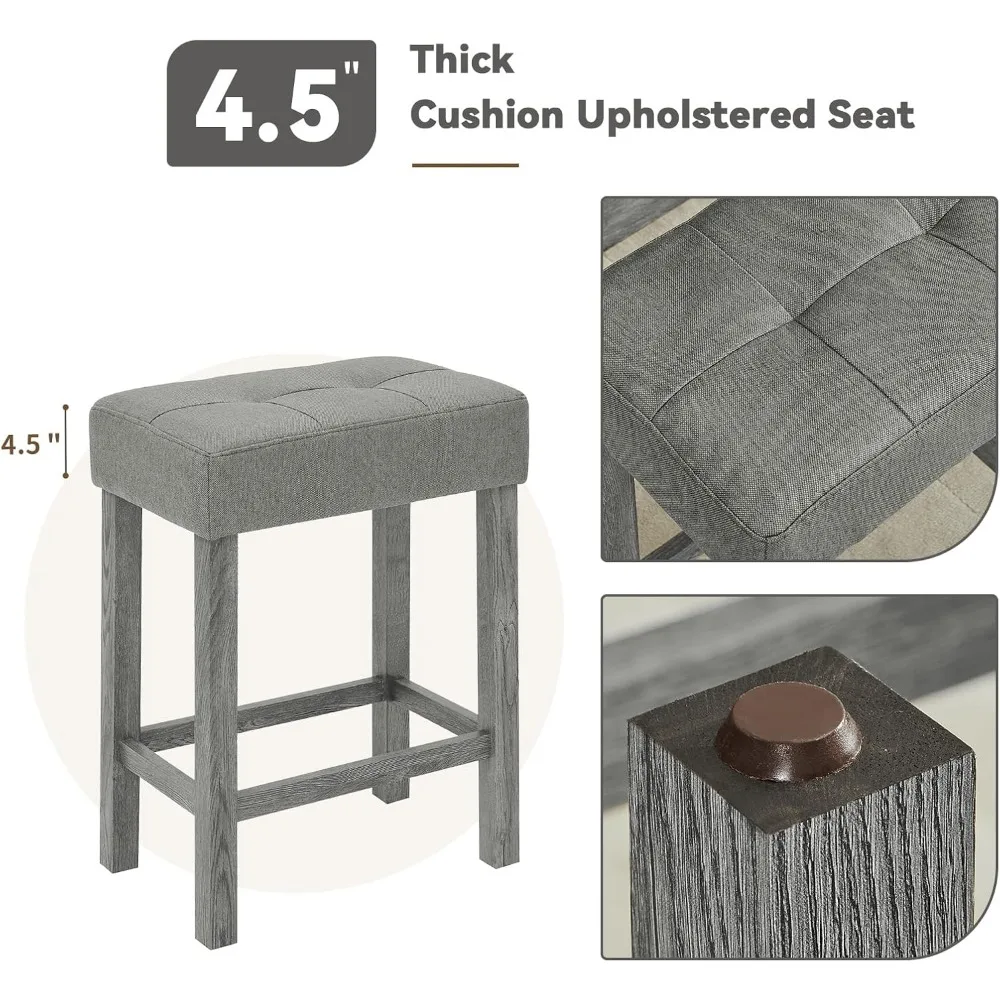 59" Industrial 4 Piece Bar Table Set with Built-in Power Outlet, Behind Couch Sofa Table with 3 Linen Upholstered Stools, Bar Ta