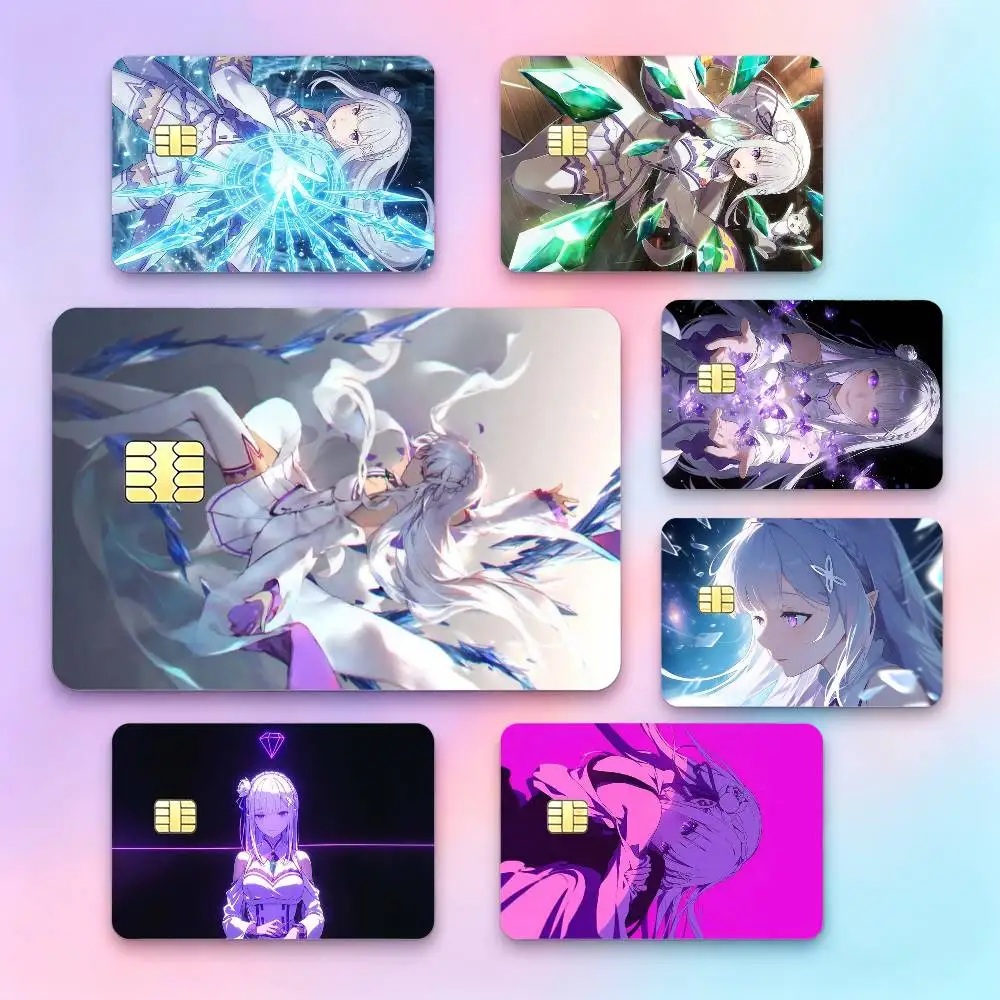 R-Re ZERO Anime Cute E-Emilia  Credit Card HD Stickers Game Card Decal Small Chip Waterproof Sticker Gift