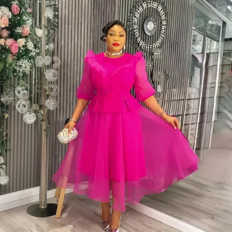 أنيقة الأفريقية Dashiki أنقرة الزي للنساء حجم كبير فستان طويل مسلم حفل زفاف ثوب الملابس الأفريقية 2025