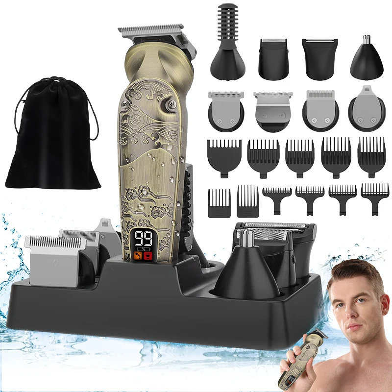 8 in 1 Multi-functional hair clipper Shaving set Waterproof household electric clippers Men's razor Electric shaver