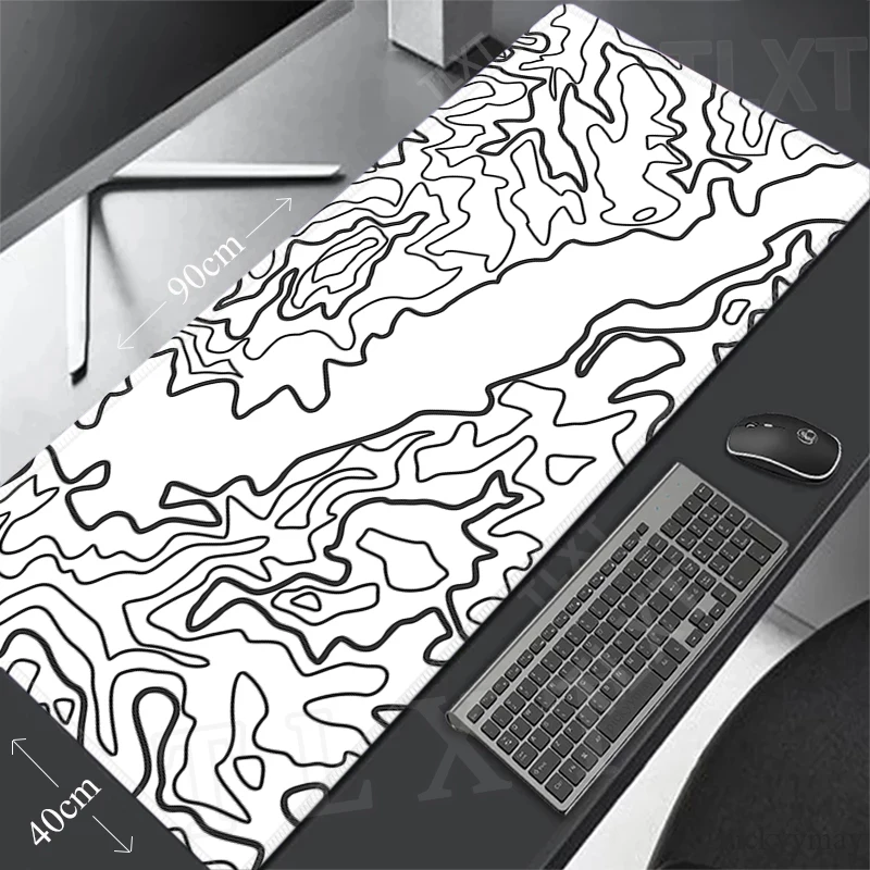 

Big Mouse Pad Topographic Line Large Gamer Mousepad Keyboard Mat XXL Mouse Mats 100x55cm Rubber Desk Pad Black And White Deskmat