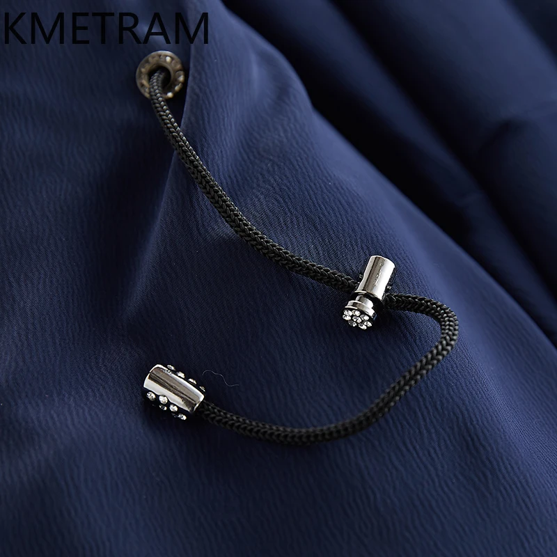 سترة KMETRAM 100% من فرو المنك الطبيعي بالكامل للنساء معطف طويل من الفرو الحقيقي باللون الأزرق الداكن مع غطاء محرك السيارة معاطف شتوية ملابس نسائية 2025 schuba