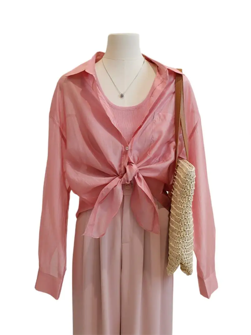 

Sweet Girl Candy Colors Basic Short Shirts Elegant Long Sleeve Women Sun Shading All-match Cardigans Y2k Chic Outwear