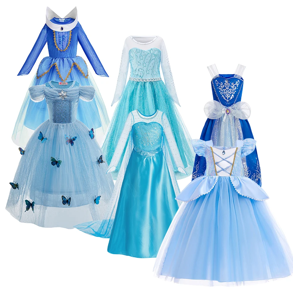 Children Elsa Gown Kids Snow Queen Dance Fancy Costume Little Girls Princess Halloween Clothes Kids Christmas Cosplay Dresses