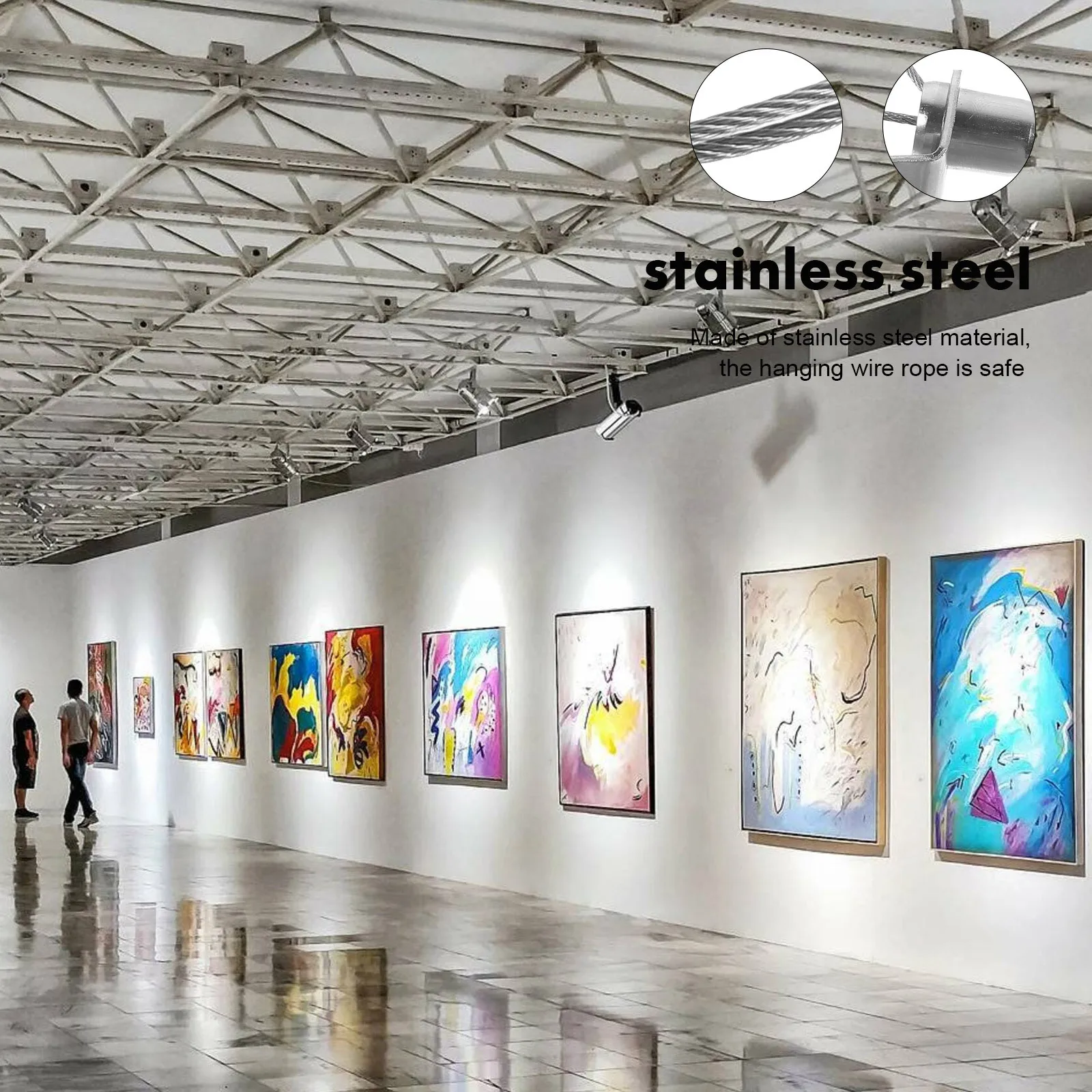 Corda de fio de aço inoxidável comprimento ajustável corda de suspensão para molduras galeria exposição resistente imagem pendurado fio