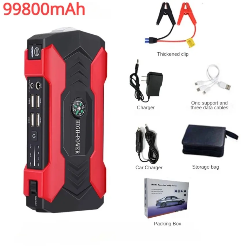 

98000mAh 3in1 Car Jump Starter Compressor High Power Multi Function Battery Booster Portable Power Station Tire Air Pump Car