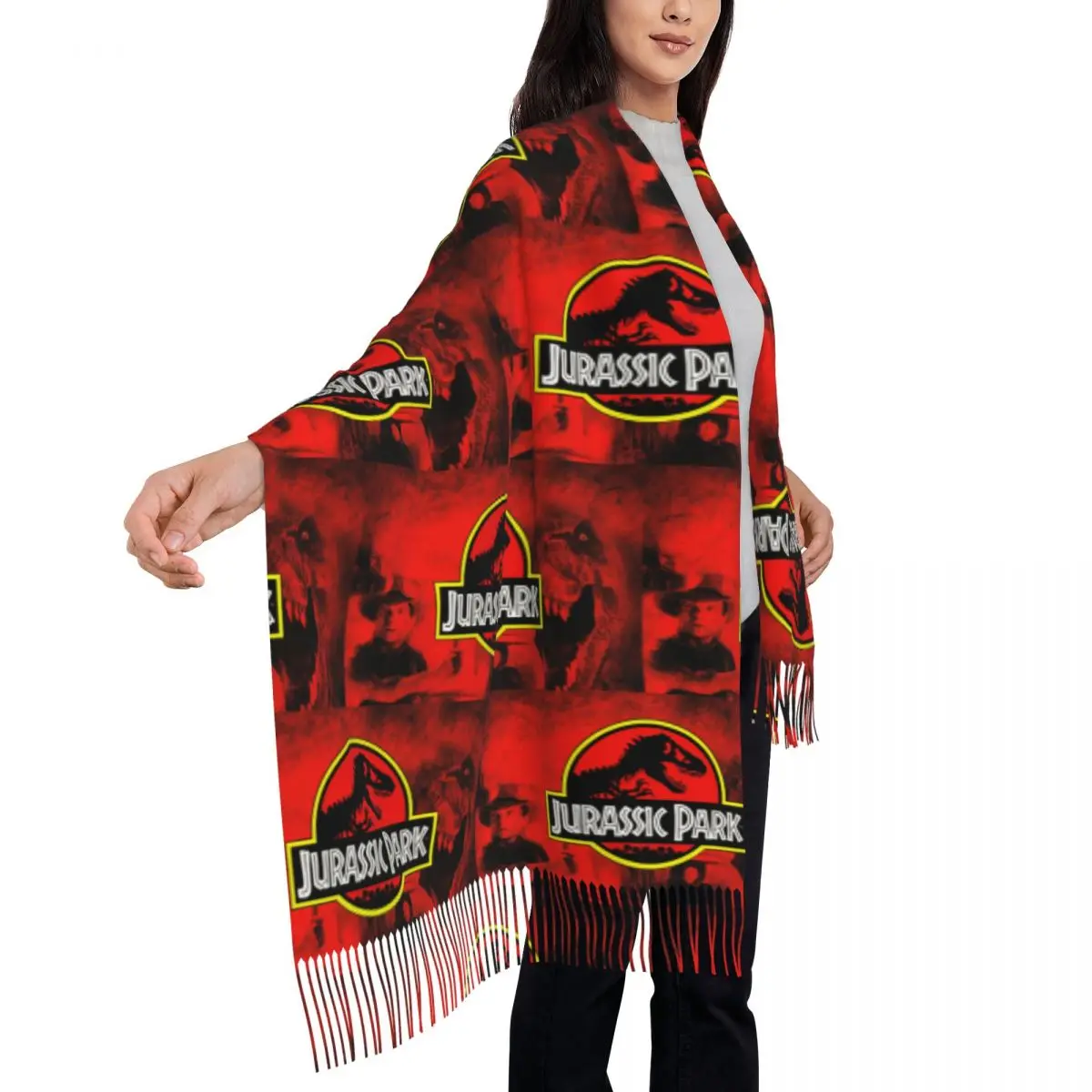 Aangepaste luxe Jurassic Park kwastje sjaal dames winter herfst warme sjaal wrap dame oude dieren sjaals