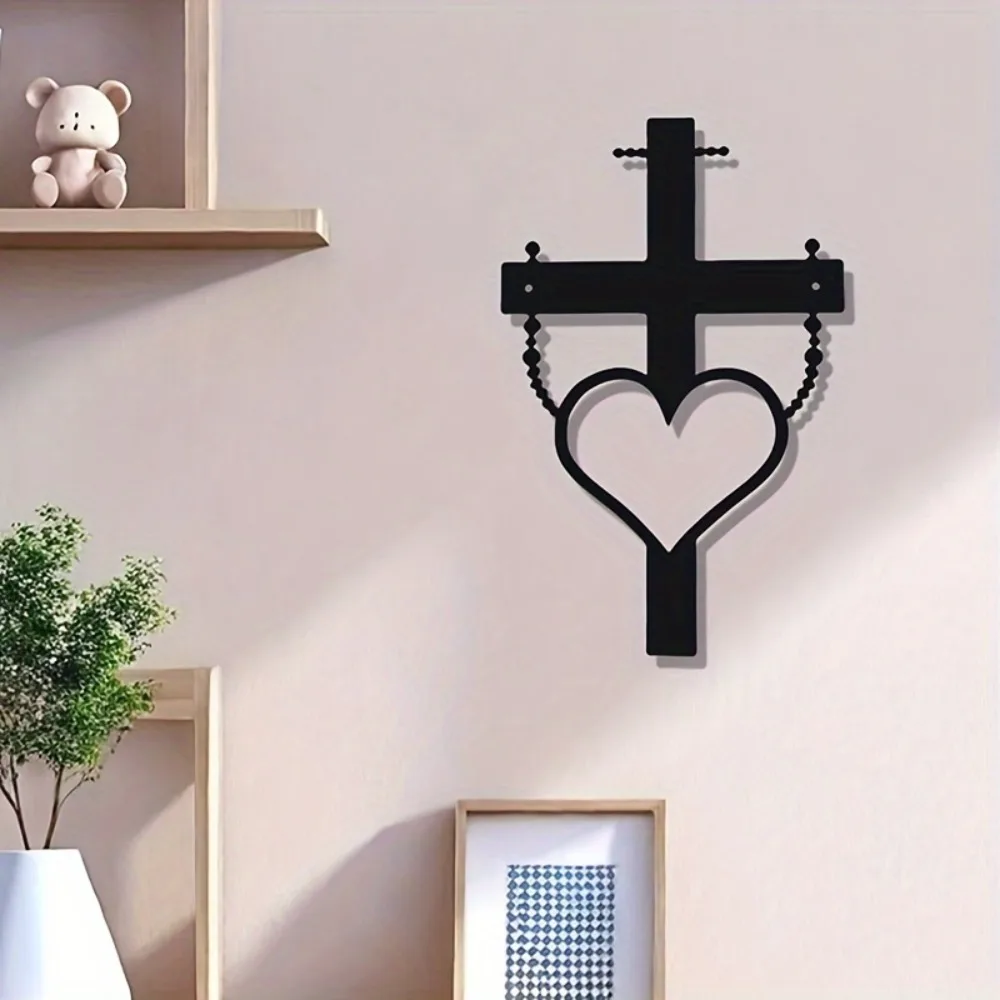 1pc Metal Cross Heart Religious Wall Art Iron Decor for Home Church