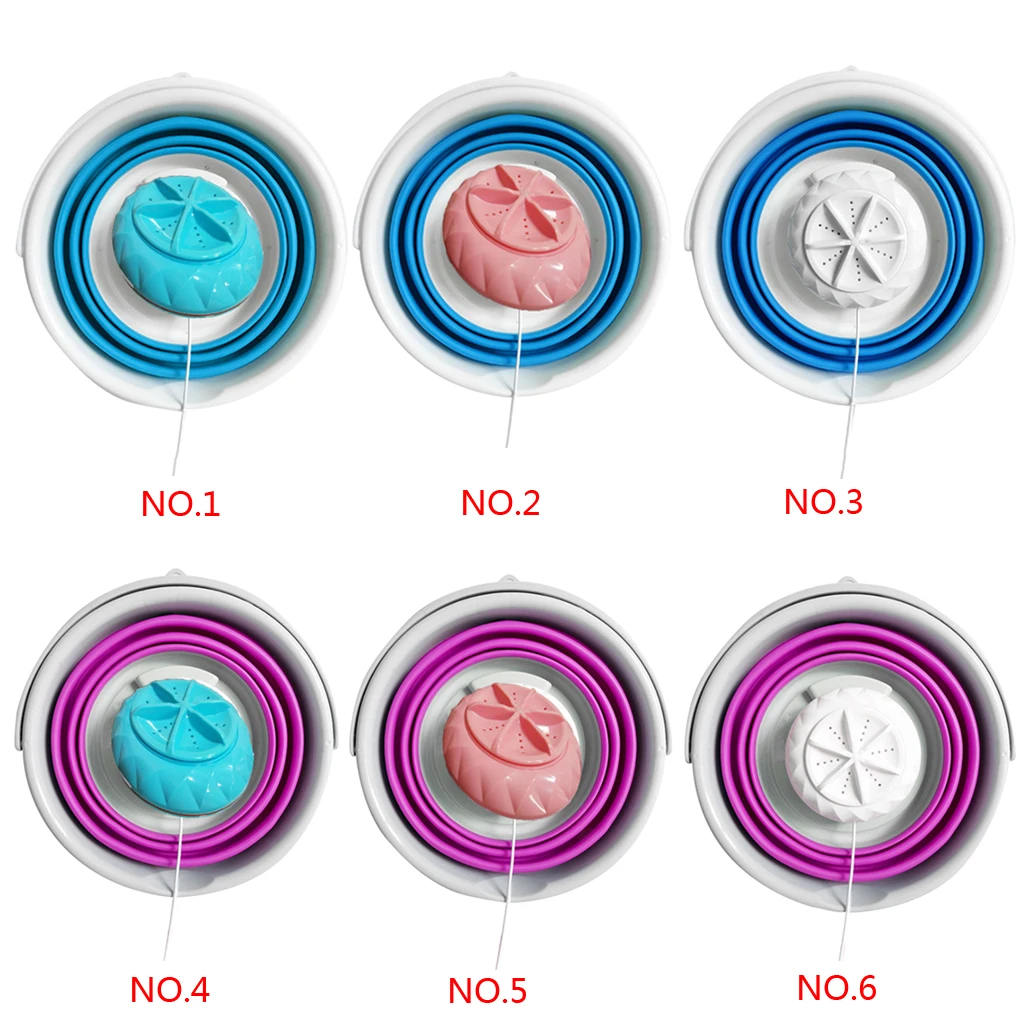 

Portable Mini Folding Bucket Washing Machine Home Travel Sonic Turbine USB ABS Laundry Cleaner