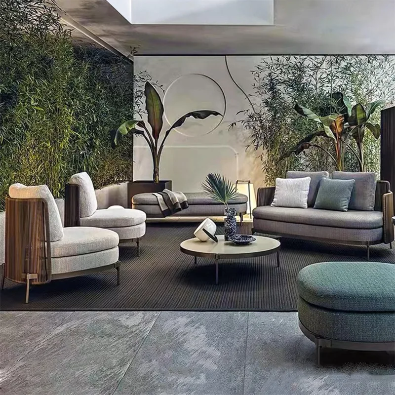 Outdoor sofa courtyard combination villa rattan terrace leisure sofa chair furniture model sun room hotel bed and breakfast