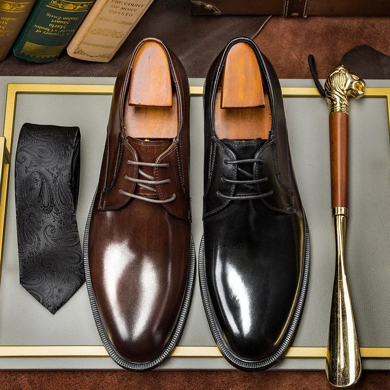 Brushed Finish Derby Shoes!New Korean-style men's business formal leather shoes