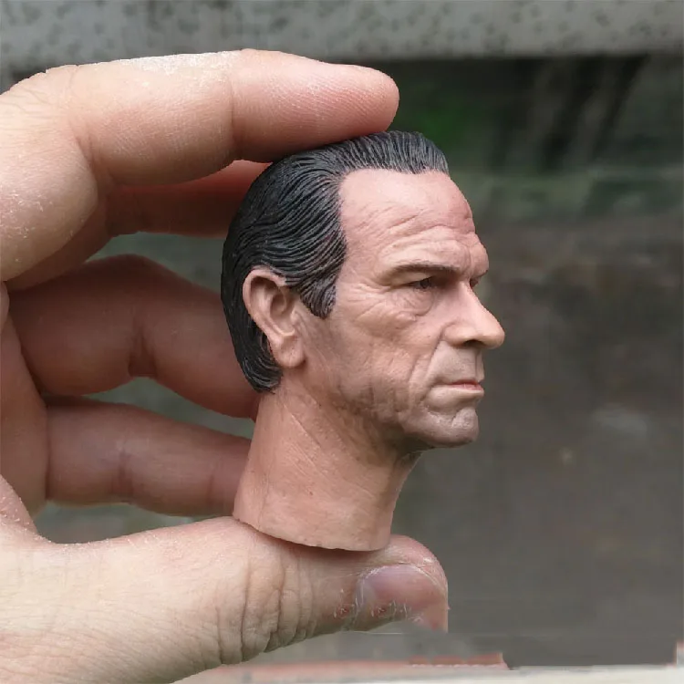 Delicate Painting 1/6 Scale Man in Black SWAT PVC Tommy Lee Jones Detective Male Solider Head Sculpt Carved Model for 12'' Body