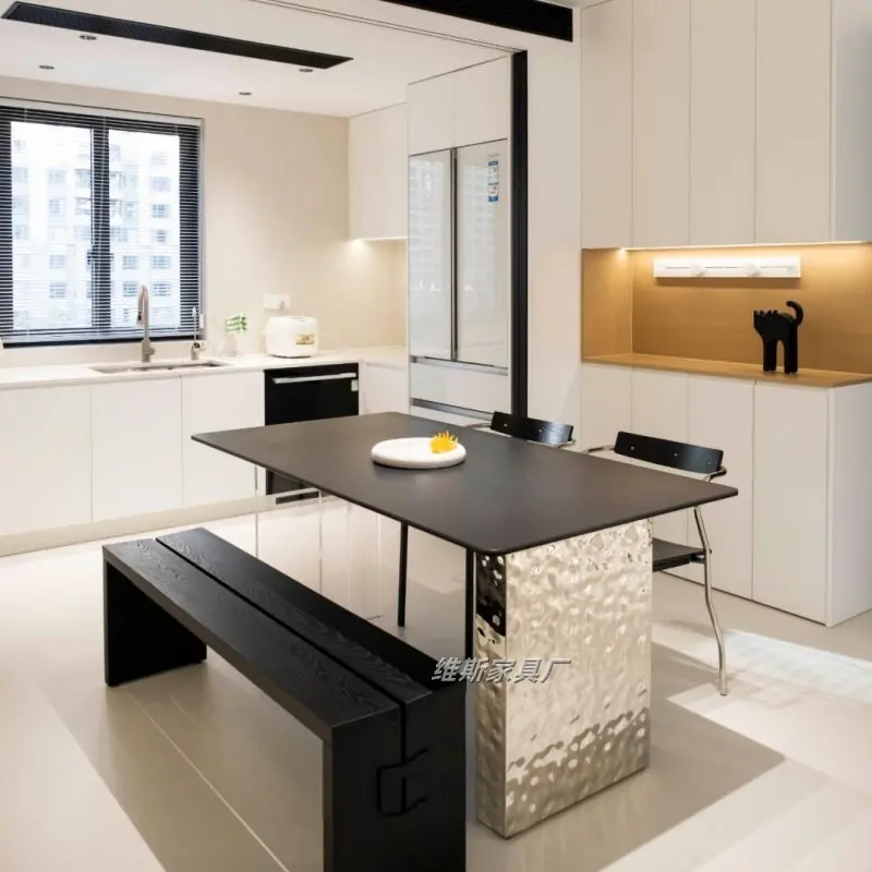 Italian floating slate and chair combination minimalist stainless steel water ripple designer island dining and