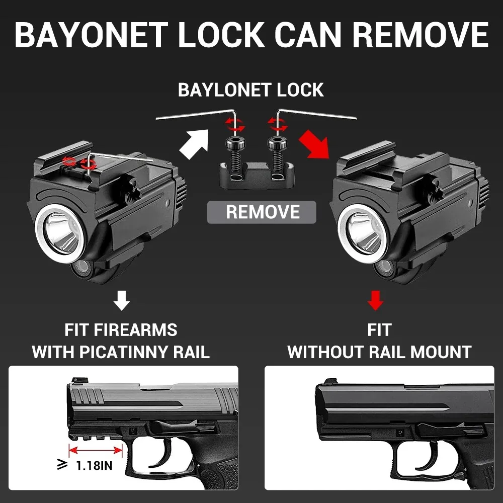 800 لومينز سلاح تكتيكي بندقية ضوء كومبو مصباح يدوي قابل لإعادة الشحن مسدس مسدس ضوء للصيد في الهواء الطلق اطلاق النار