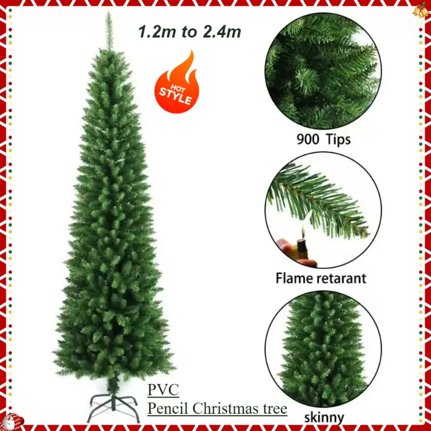 

Artificial Christmas Tree PVC Pointy Pencil Green Christmas Tree 1.2m to 2.4m Family Christmas Atmosphere Decoration Supplies