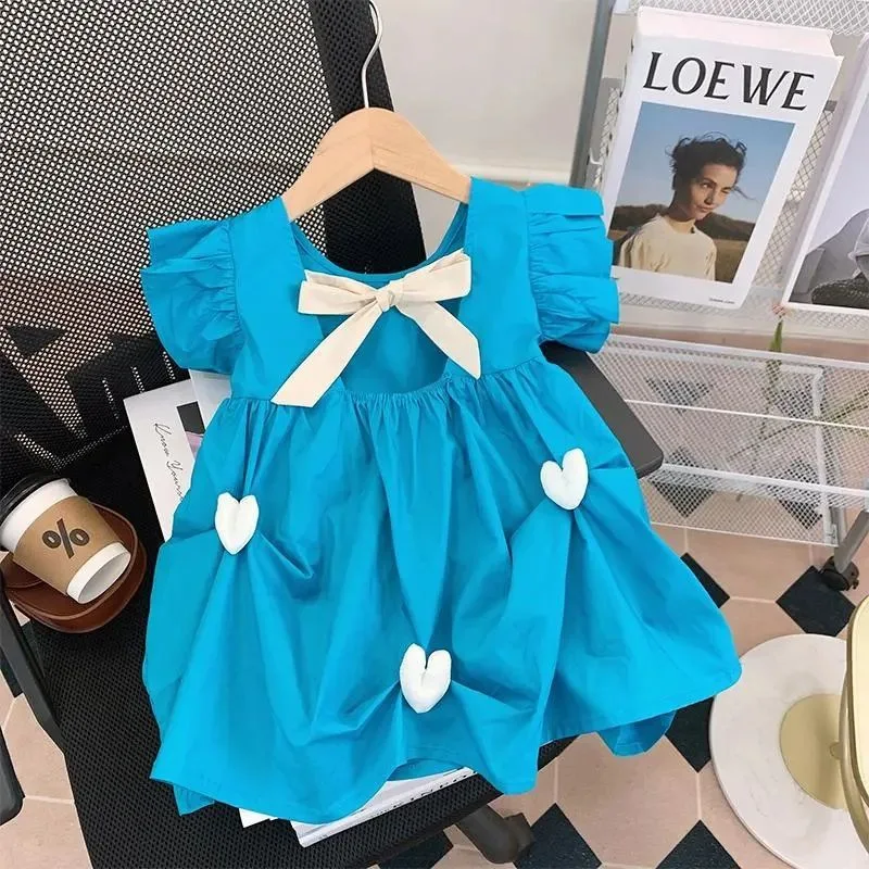 Girls' Summer Dress Baby Foreign Style Children's Backless Flying Sleeves Bow Love Korean Version Princess Dress
