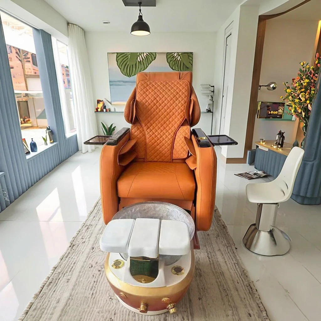 

PU Leather Pedicure Chair With Adjustable Backrest & Built-in Foot Bath - Custom LOGO Available For Nail Salon/Beauty Spa