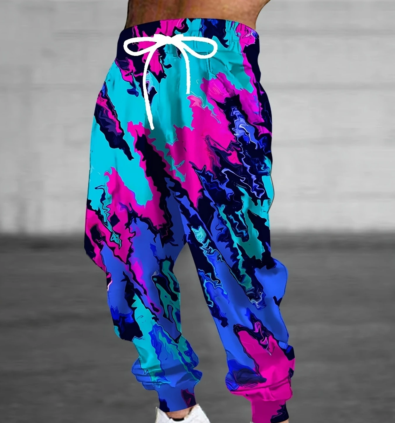 

Men's Casual 3D Abstract Color Printed Jogging Pants with Drawstring Mouth Slightly Elastic, Suitable for Family and Casual Wear