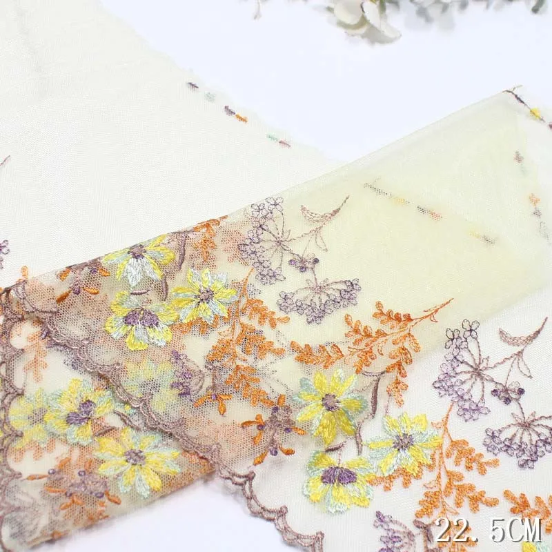 

29Yards Cute Colorful Flower Lace Embroidery Lace Border Quality Voile Embroidered Lace Trim Soft Yellow Mesh Lace for Dress