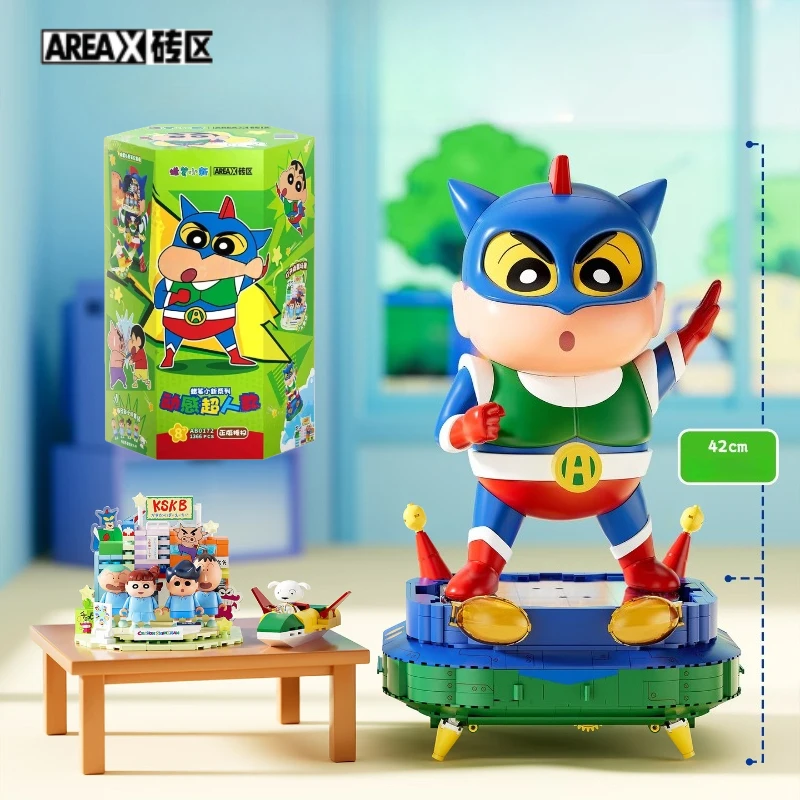 

New AREAX Crayon Shin Chan Series Building Blocks Transform Into Dynamic Superman Projector Puzzle Assembly Model Toy Gift