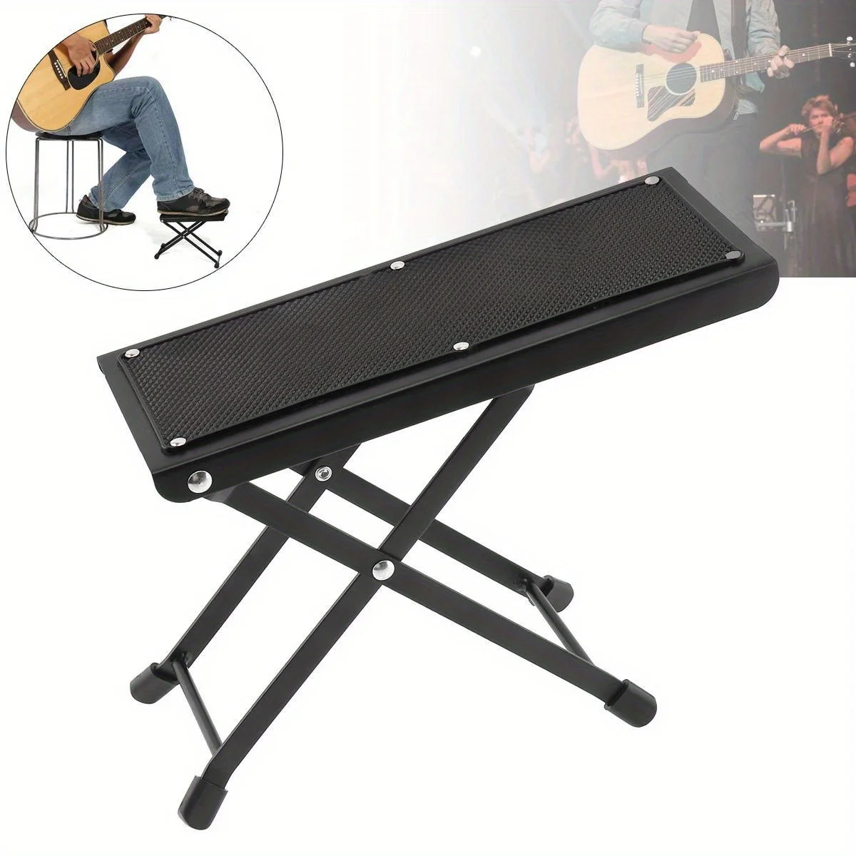 Guitar Footstool Guitar Foot Rest Metal with 6 Height Adjustable Stand Foldable Foot Stand for Classical Electric Guitar