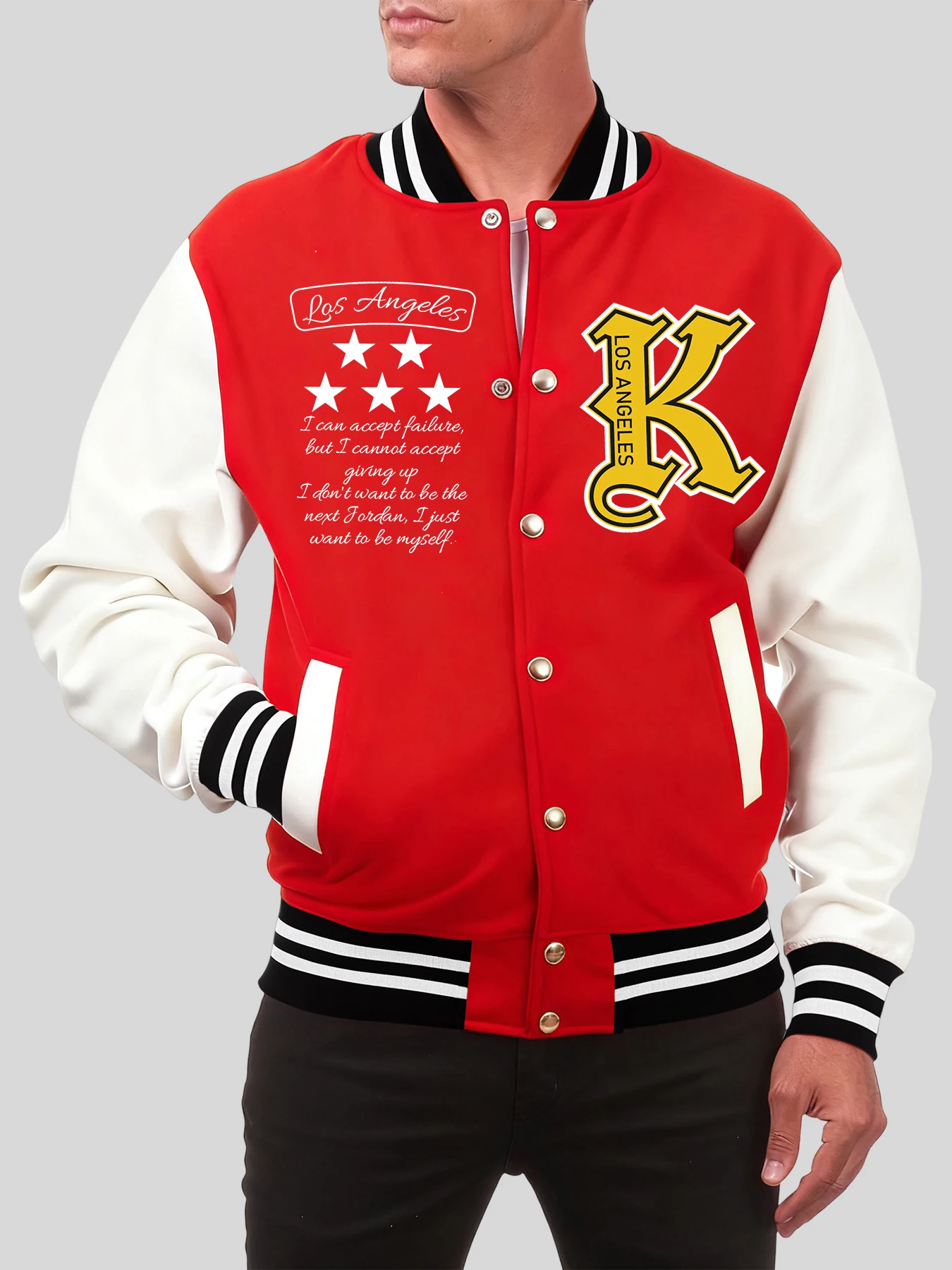 

Usa Letter K And Pentagram Print Baseball Uniform Men Colorful Loose Streetwear Autumn Cotton Clothing American Hip Hop Jackets
