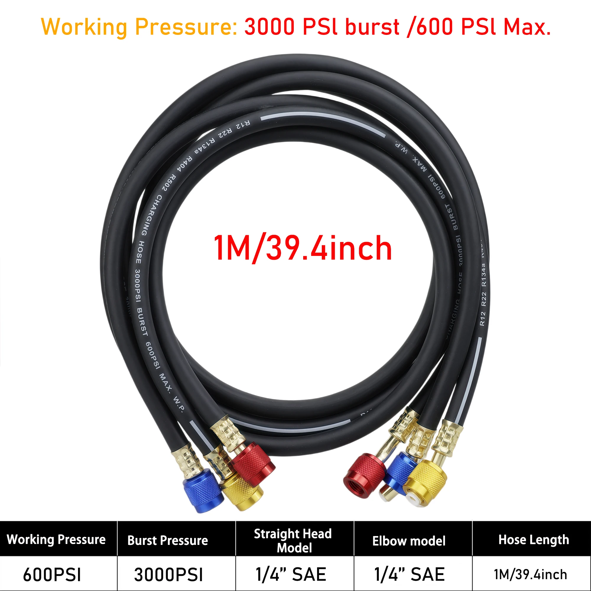 3 Stück R134A/R410A AC-Ladeschlauch-Kugelventile 600/800 PSI 1/4 Zoll SAE für R12 R22 R502 Auto-Klimaanlagen-Kältemittel-Füllschlauch